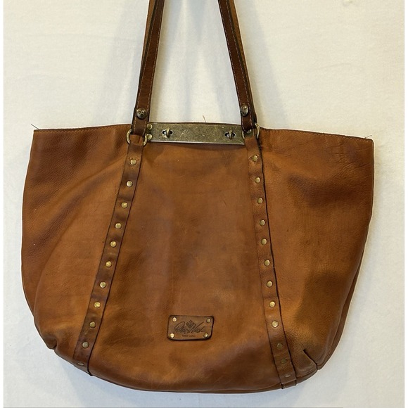 Patricia Nash Benvenuto Brown Leather Shoulder Tote Studded Handbag Purse Bag - Picture 1 of 11
